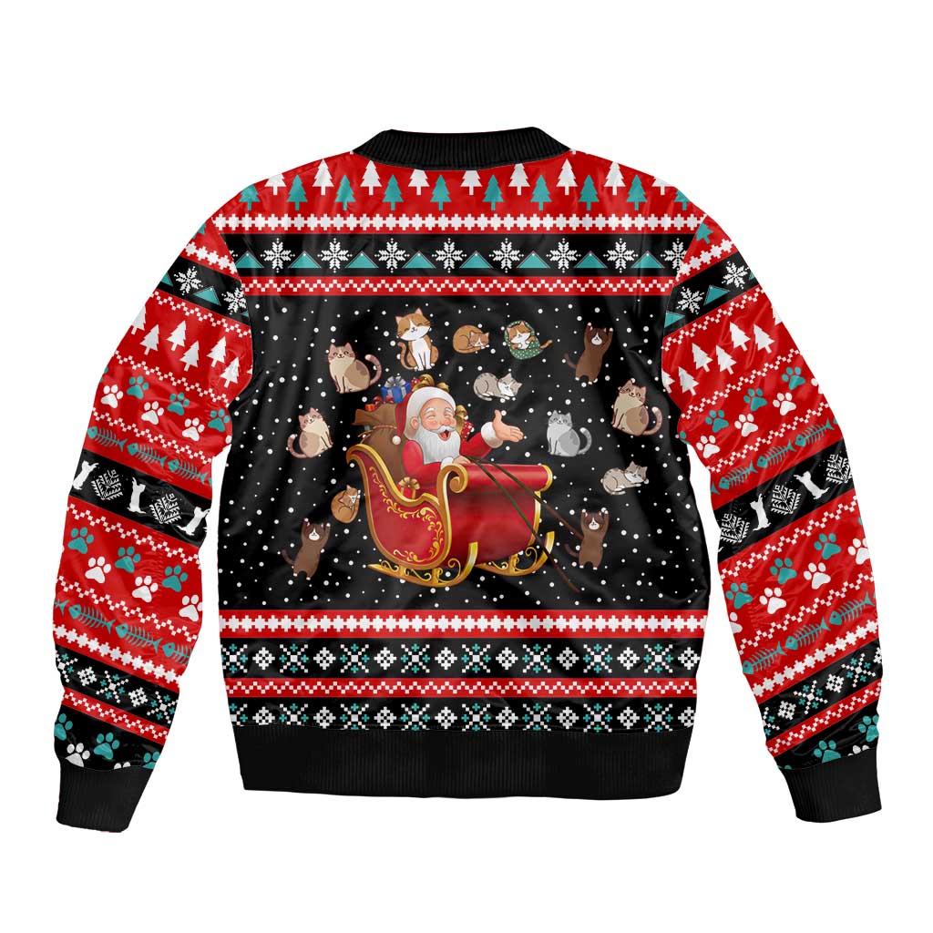 Funny Santa Bomber Jacket with Cats for Everybody Quote and Red Christmas Pattern - Wonder Print Shop