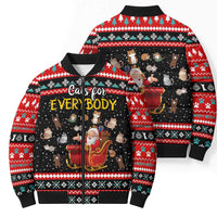 Funny Santa Bomber Puffer Jacket with Cats for Everybody Quote and Red Christmas Pattern - Wonder Print Shop