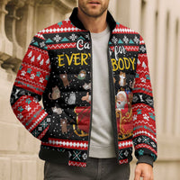 Funny Santa Bomber Puffer Jacket with Cats for Everybody Quote and Red Christmas Pattern - Wonder Print Shop