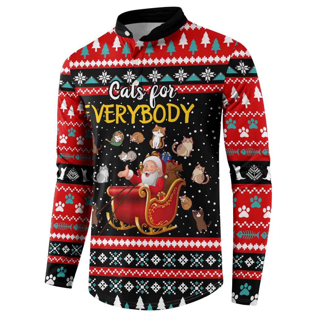 Funny Santa Button Sweatshirt with Cats for Everybody Quote and Red Christmas Pattern - Wonder Print Shop