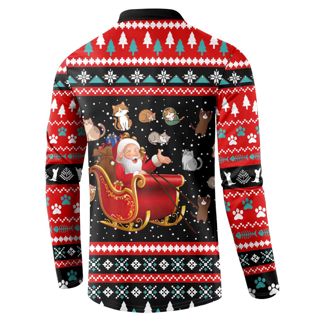 Funny Santa Button Sweatshirt with Cats for Everybody Quote and Red Christmas Pattern - Wonder Print Shop