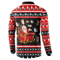 Funny Santa Button Sweatshirt with Cats for Everybody Quote and Red Christmas Pattern - Wonder Print Shop
