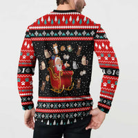 Funny Santa Button Sweatshirt with Cats for Everybody Quote and Red Christmas Pattern - Wonder Print Shop