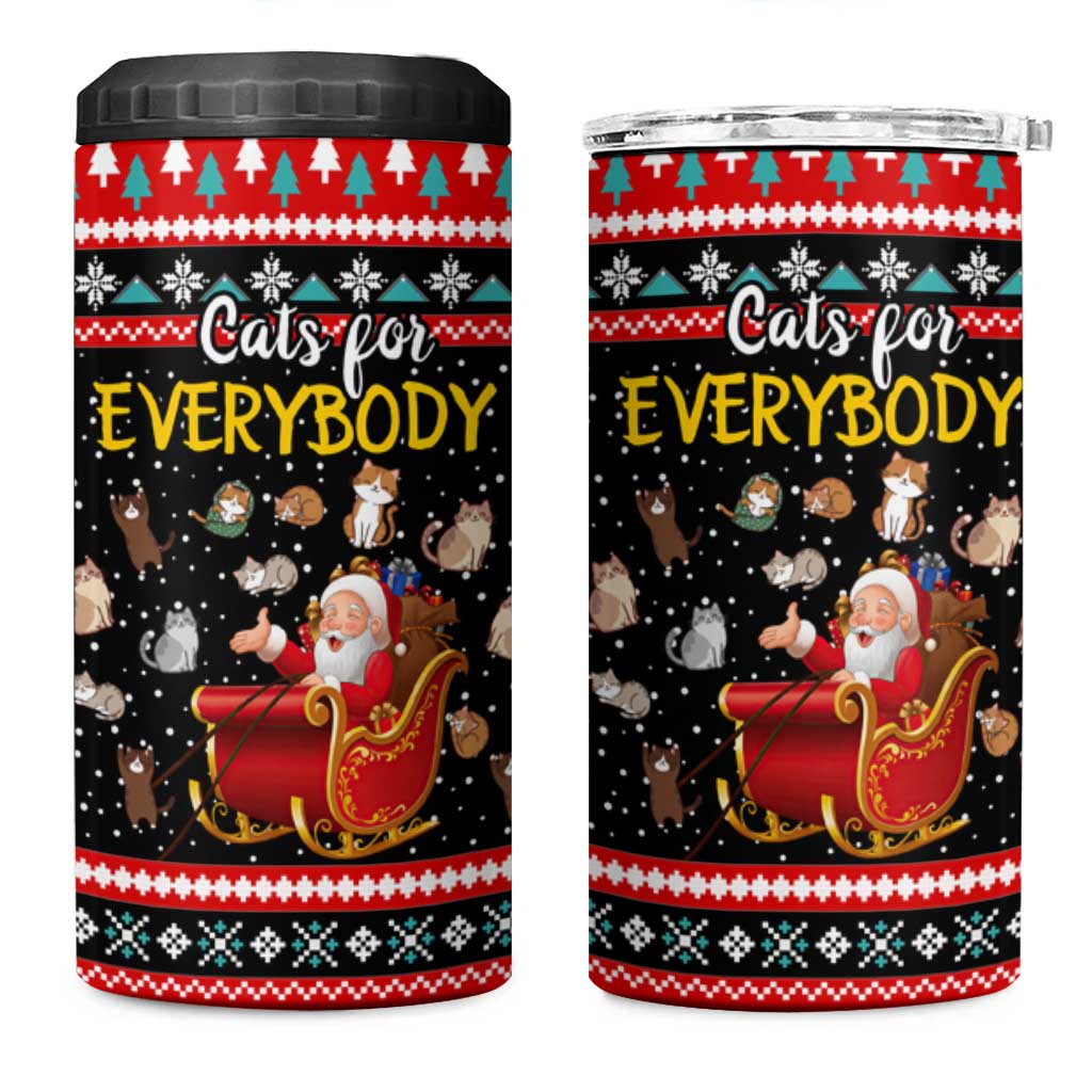 Funny Santa 4 in 1 Can Cooler Tumbler with Cats for Everybody Quote and Red Christmas Pattern - Wonder Print Shop