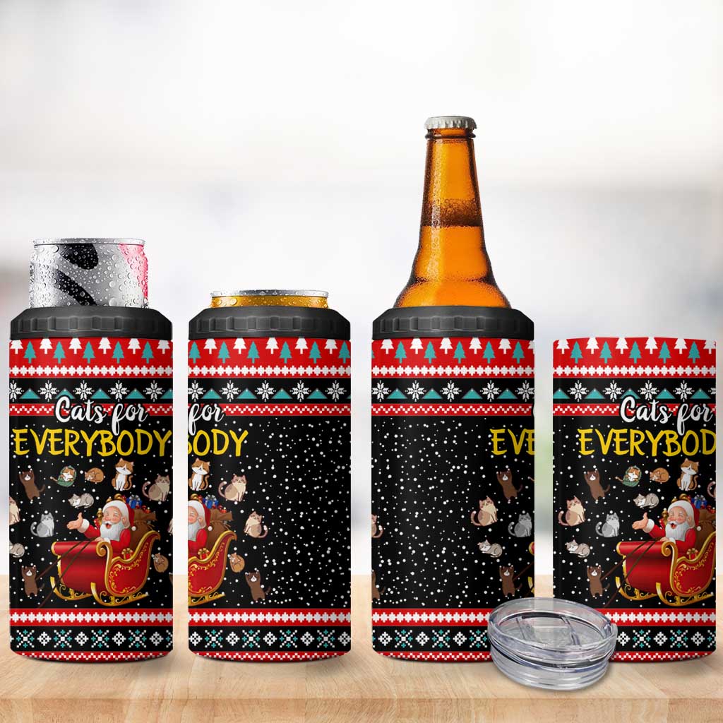 Funny Santa 4 in 1 Can Cooler Tumbler with Cats for Everybody Quote and Red Christmas Pattern - Wonder Print Shop