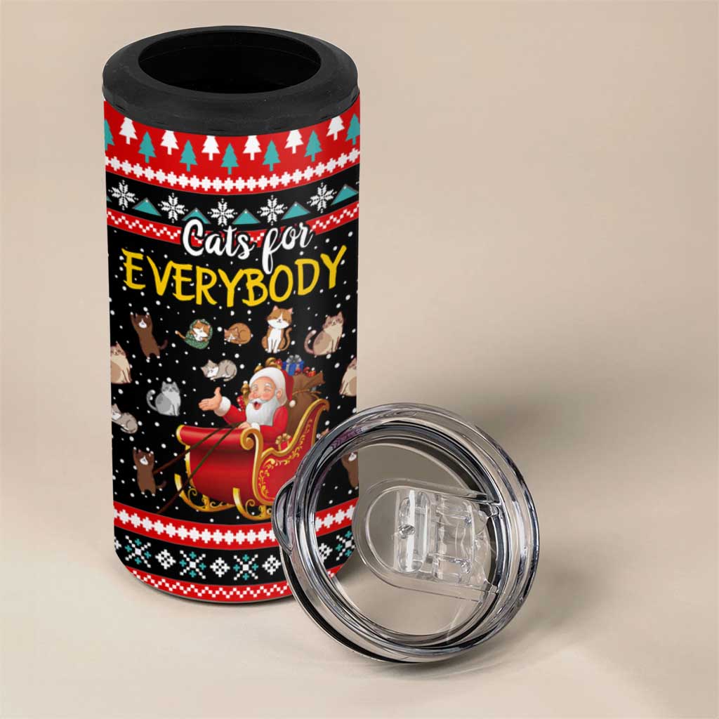 Funny Santa 4 in 1 Can Cooler Tumbler with Cats for Everybody Quote and Red Christmas Pattern - Wonder Print Shop