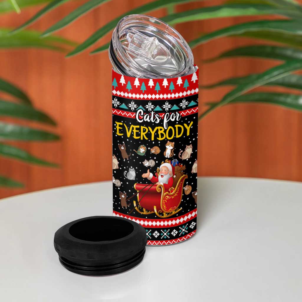 Funny Santa 4 in 1 Can Cooler Tumbler with Cats for Everybody Quote and Red Christmas Pattern - Wonder Print Shop