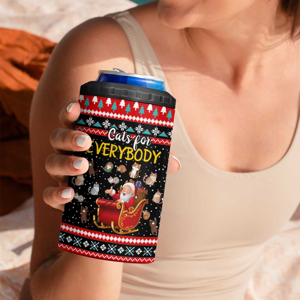 Funny Santa 4 in 1 Can Cooler Tumbler with Cats for Everybody Quote and Red Christmas Pattern - Wonder Print Shop