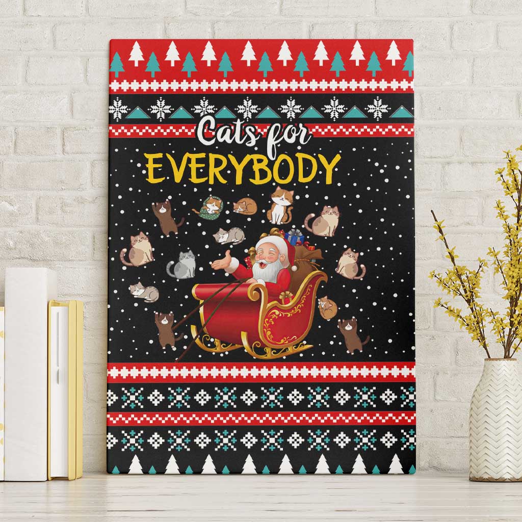 Funny Santa Canvas Wall Art with Cats for Everybody Quote and Red Christmas Pattern - Wonder Print Shop
