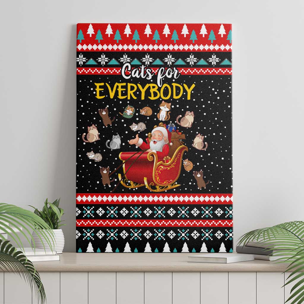 Funny Santa Canvas Wall Art with Cats for Everybody Quote and Red Christmas Pattern - Wonder Print Shop