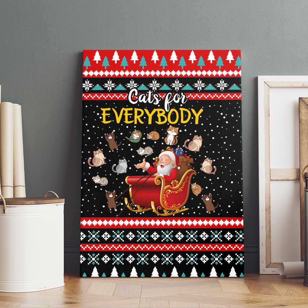 Funny Santa Canvas Wall Art with Cats for Everybody Quote and Red Christmas Pattern - Wonder Print Shop