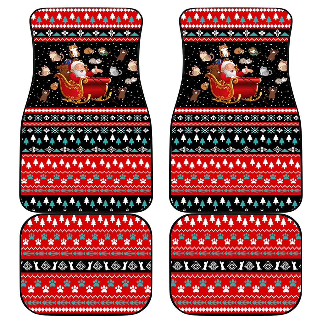 Funny Santa Car Mats with Cats for Everybody Quote and Red Christmas Pattern - Wonder Print Shop