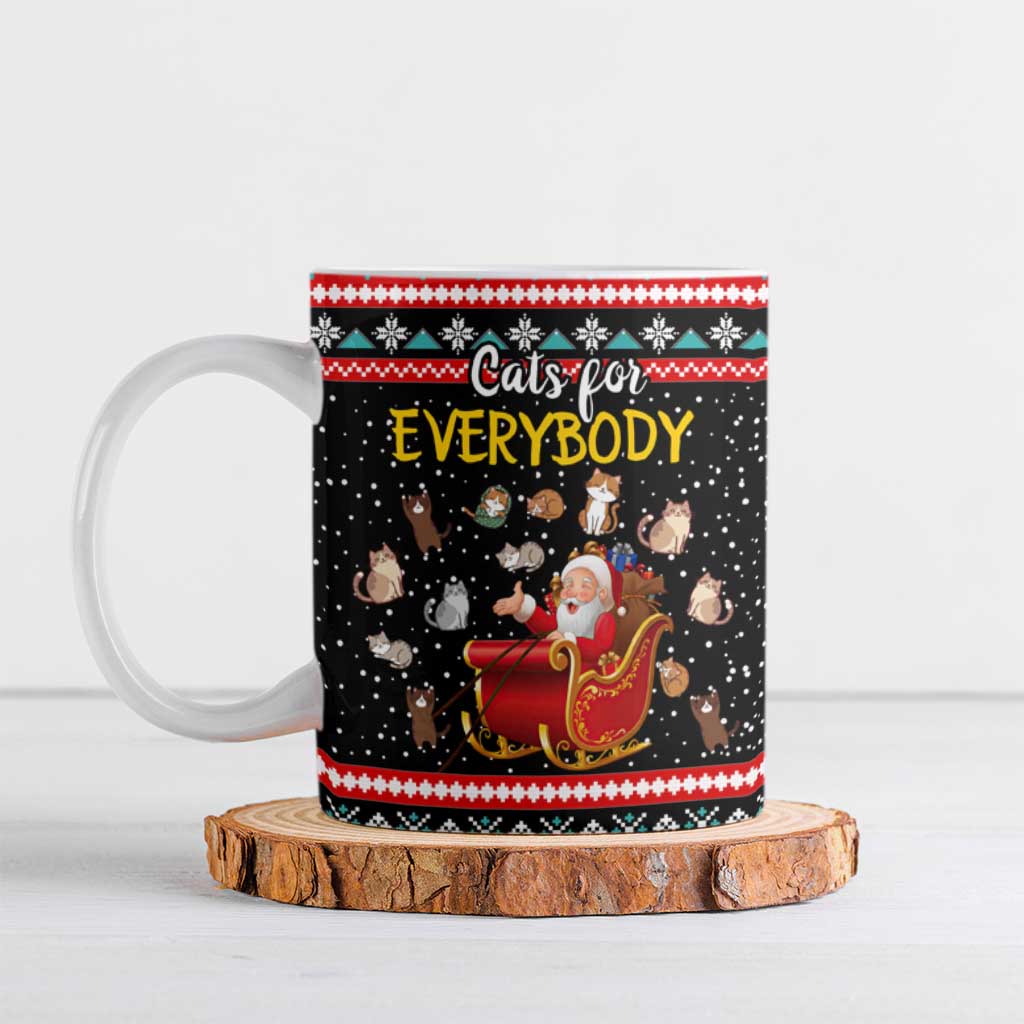 Funny Santa Ceramic Mug with Cats for Everybody Quote and Red Christmas Pattern - Wonder Print Shop