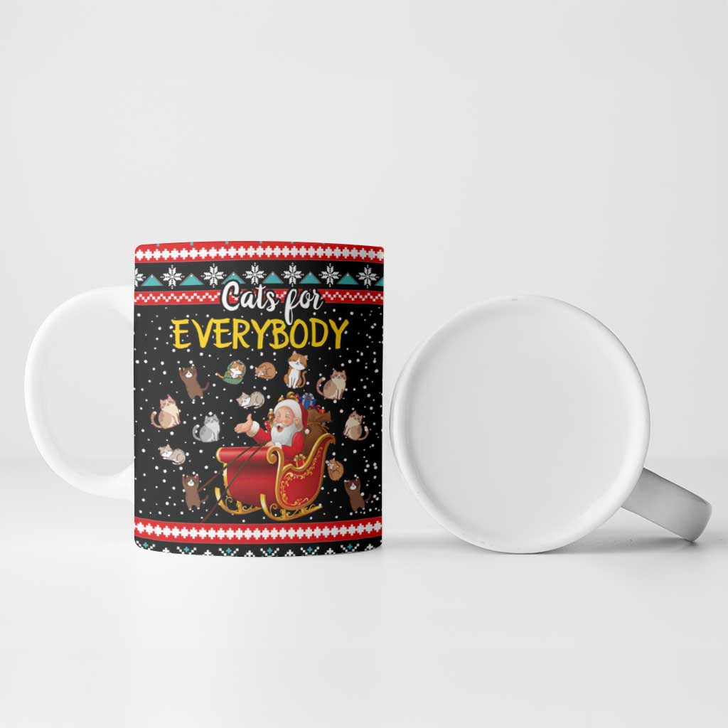 Funny Santa Ceramic Mug with Cats for Everybody Quote and Red Christmas Pattern - Wonder Print Shop