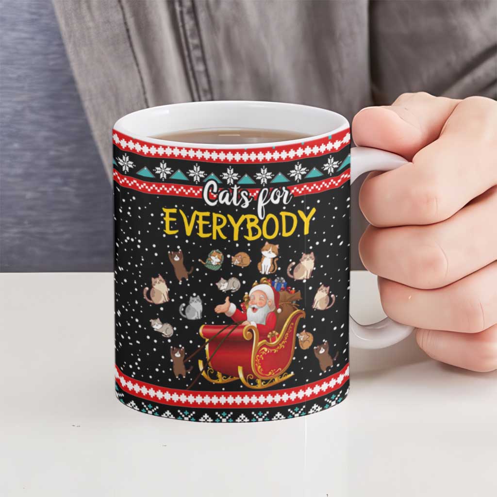 Funny Santa Ceramic Mug with Cats for Everybody Quote and Red Christmas Pattern - Wonder Print Shop