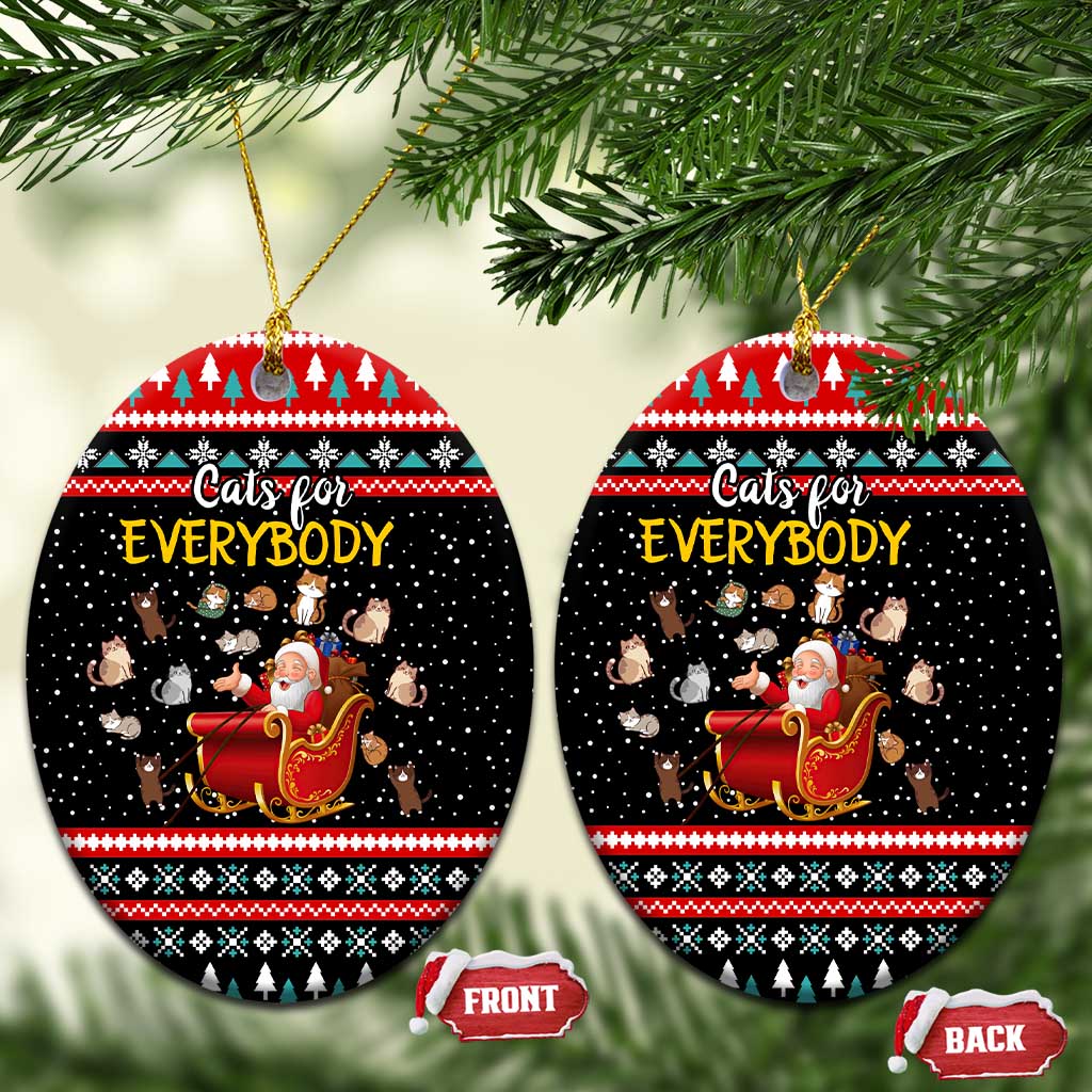 Funny Santa Ceramic Ornament with Cats for Everybody Quote and Red Christmas Pattern - Wonder Print Shop