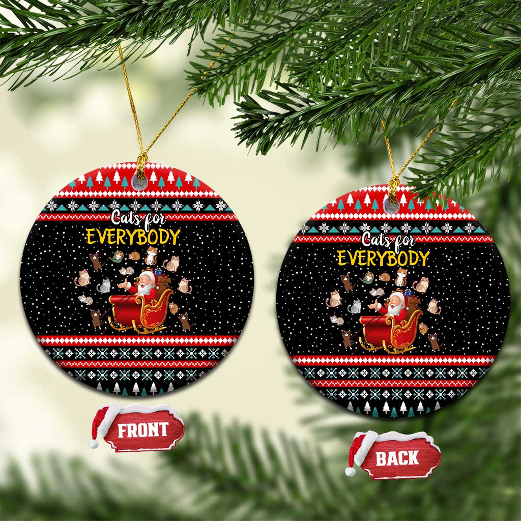 Funny Santa Ceramic Ornament with Cats for Everybody Quote and Red Christmas Pattern - Wonder Print Shop