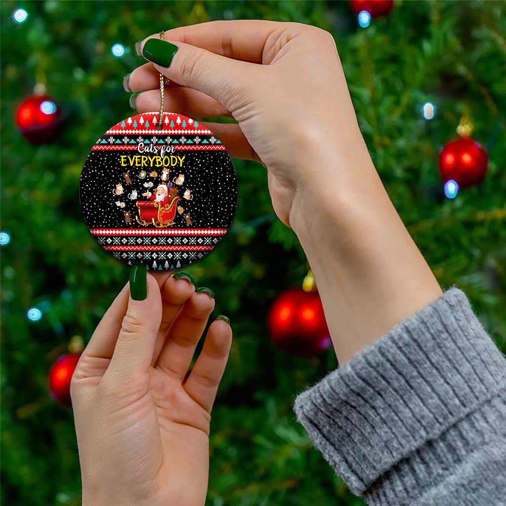 Funny Santa Ceramic Ornament with Cats for Everybody Quote and Red Christmas Pattern - Wonder Print Shop