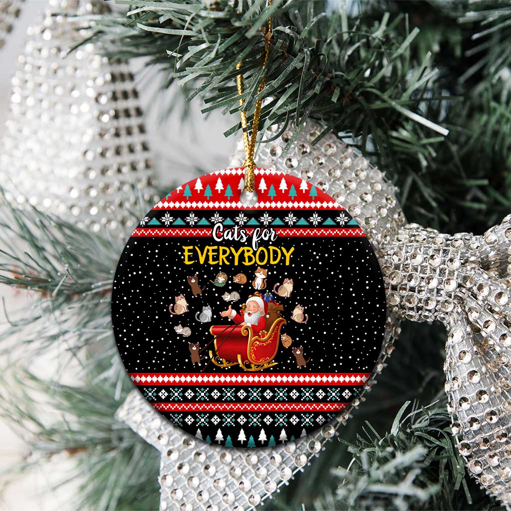 Funny Santa Ceramic Ornament with Cats for Everybody Quote and Red Christmas Pattern - Wonder Print Shop