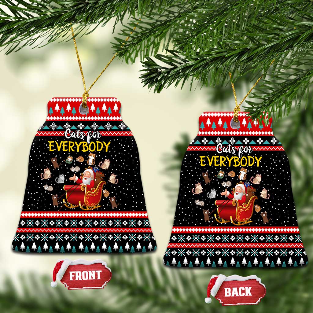 Funny Santa Ceramic Ornament with Cats for Everybody Quote and Red Christmas Pattern - Wonder Print Shop