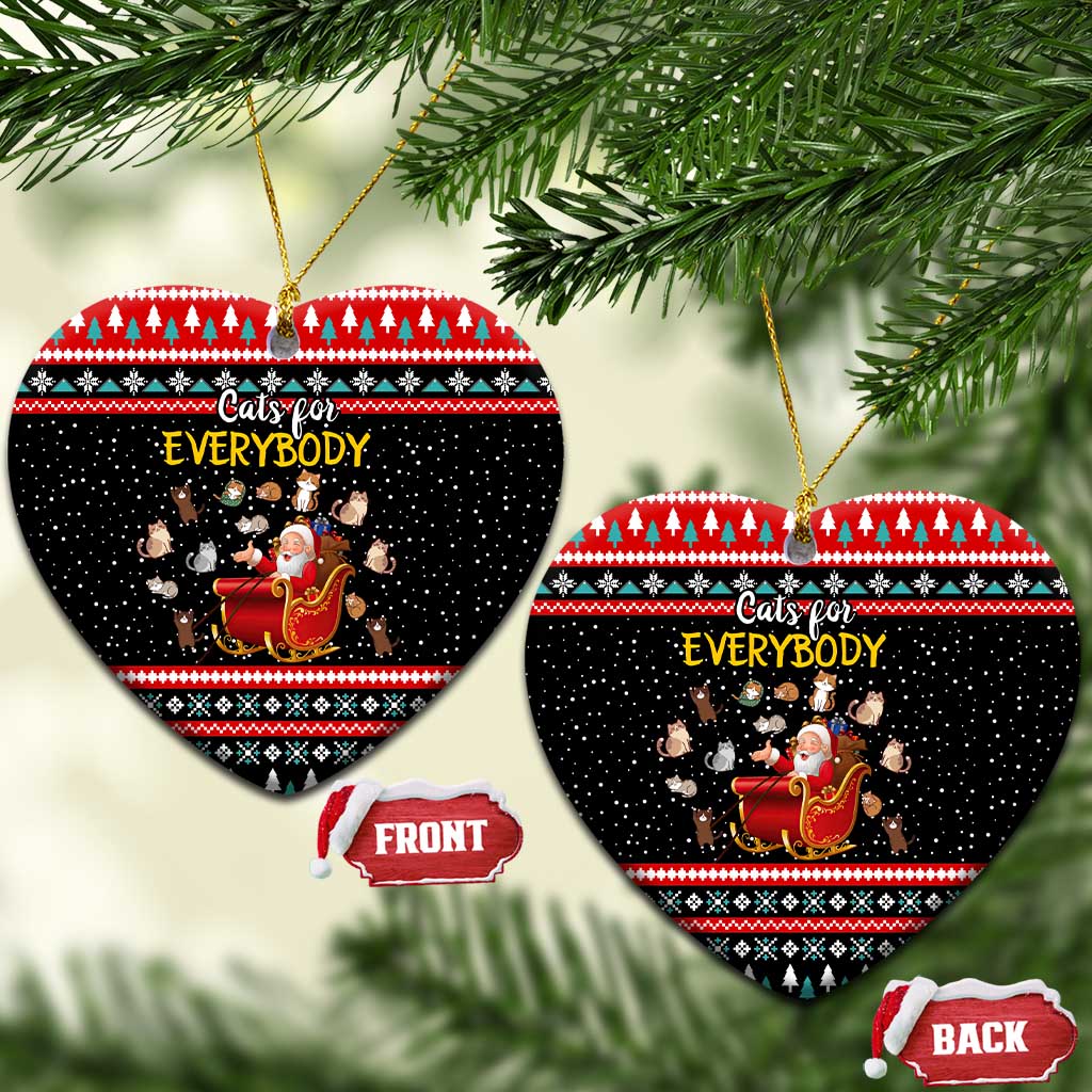Funny Santa Ceramic Ornament with Cats for Everybody Quote and Red Christmas Pattern - Wonder Print Shop