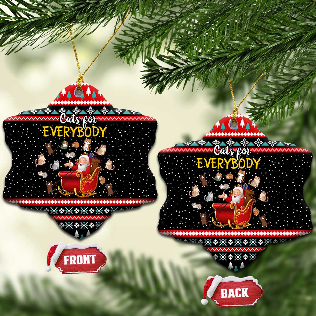 Funny Santa Ceramic Ornament with Cats for Everybody Quote and Red Christmas Pattern - Wonder Print Shop