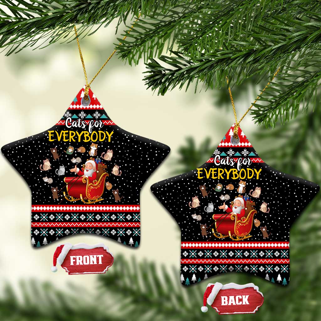 Funny Santa Ceramic Ornament with Cats for Everybody Quote and Red Christmas Pattern - Wonder Print Shop