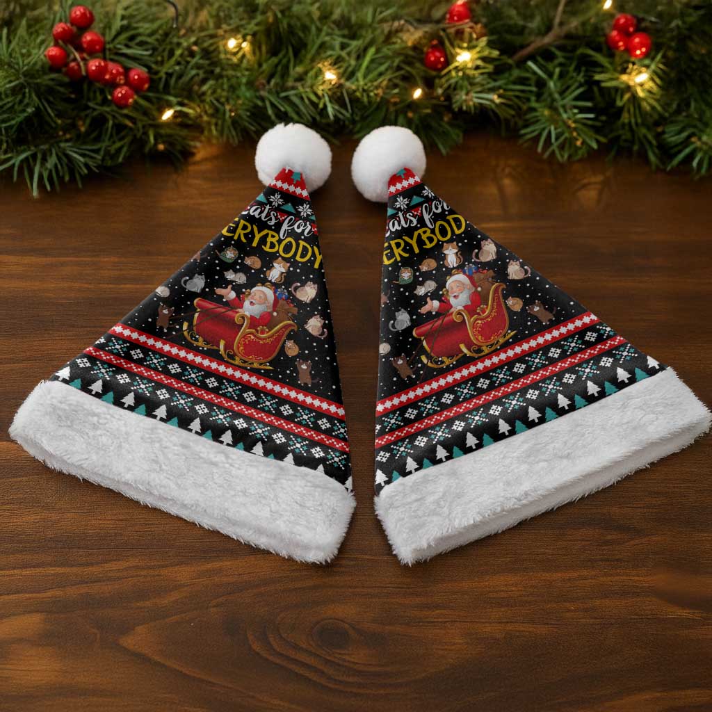 Funny Santa Christmas Santa Hat with Cats for Everybody Quote and Red Christmas Pattern - Wonder Print Shop