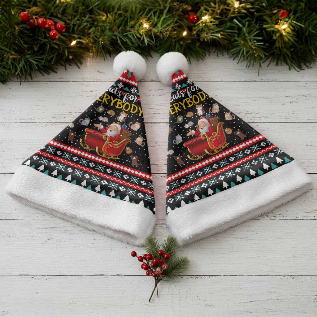 Funny Santa Christmas Santa Hat with Cats for Everybody Quote and Red Christmas Pattern - Wonder Print Shop