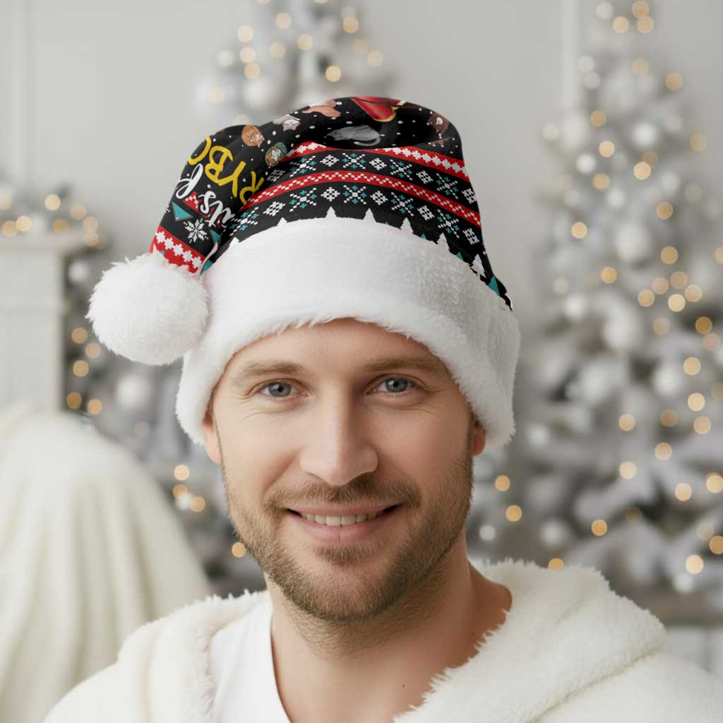 Funny Santa Christmas Santa Hat with Cats for Everybody Quote and Red Christmas Pattern - Wonder Print Shop