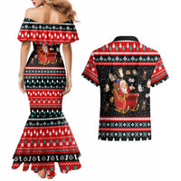 Funny Santa Couples Matching Mermaid Dress and Hawaiian Shirt with Cats for Everybody Quote and Red Christmas Pattern - Wonder Print Shop