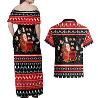Funny Santa Couples Matching Off Shoulder Maxi Dress and Hawaiian Shirt with Cats for Everybody Quote and Red Christmas Pattern - Wonder Print Shop