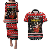 Funny Santa Couples Matching Puletasi and Hawaiian Shirt with Cats for Everybody Quote and Red Christmas Pattern - Wonder Print Shop