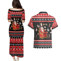 Funny Santa Couples Matching Puletasi and Hawaiian Shirt with Cats for Everybody Quote and Red Christmas Pattern - Wonder Print Shop