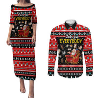 Funny Santa Couples Matching Puletasi and Long Sleeve Button Shirt with Cats for Everybody Quote and Red Christmas Pattern - Wonder Print Shop
