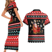 Funny Santa Couples Matching Short Sleeve Bodycon Dress and Hawaiian Shirt with Cats for Everybody Quote and Red Christmas Pattern - Wonder Print Shop