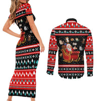 Funny Santa Couples Matching Short Sleeve Bodycon Dress and Long Sleeve Button Shirt with Cats for Everybody Quote and Red Christmas Pattern - Wonder Print Shop