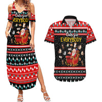 Funny Santa Couples Matching Summer Maxi Dress and Hawaiian Shirt with Cats for Everybody Quote and Red Christmas Pattern - Wonder Print Shop