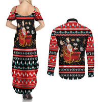 Funny Santa Couples Matching Summer Maxi Dress and Long Sleeve Button Shirt with Cats for Everybody Quote and Red Christmas Pattern - Wonder Print Shop