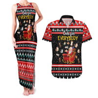 Funny Santa Couples Matching Tank Maxi Dress and Hawaiian Shirt with Cats for Everybody Quote and Red Christmas Pattern - Wonder Print Shop