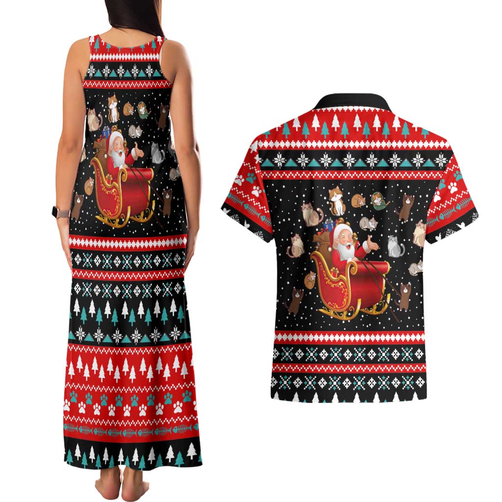 Funny Santa Couples Matching Tank Maxi Dress and Hawaiian Shirt with Cats for Everybody Quote and Red Christmas Pattern - Wonder Print Shop