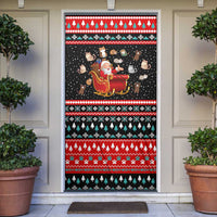 Funny Santa Door Cover with Cats for Everybody Quote and Red Christmas Pattern - Wonder Print Shop