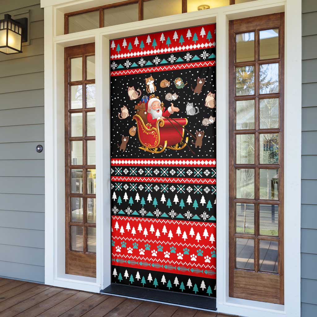 Funny Santa Door Cover with Cats for Everybody Quote and Red Christmas Pattern - Wonder Print Shop