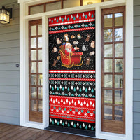 Funny Santa Door Cover with Cats for Everybody Quote and Red Christmas Pattern - Wonder Print Shop