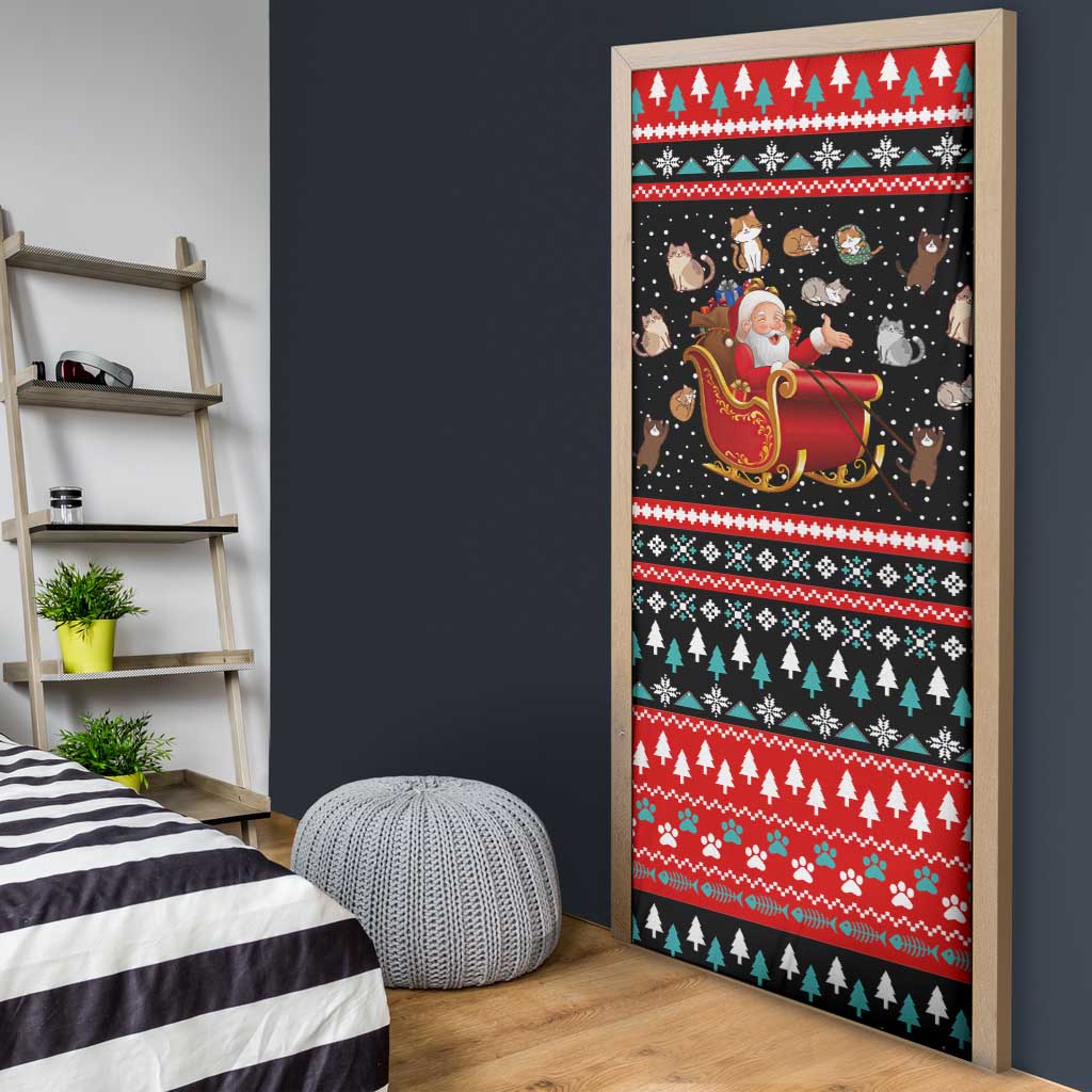 Funny Santa Door Cover with Cats for Everybody Quote and Red Christmas Pattern - Wonder Print Shop