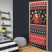 Funny Santa Door Cover with Cats for Everybody Quote and Red Christmas Pattern - Wonder Print Shop