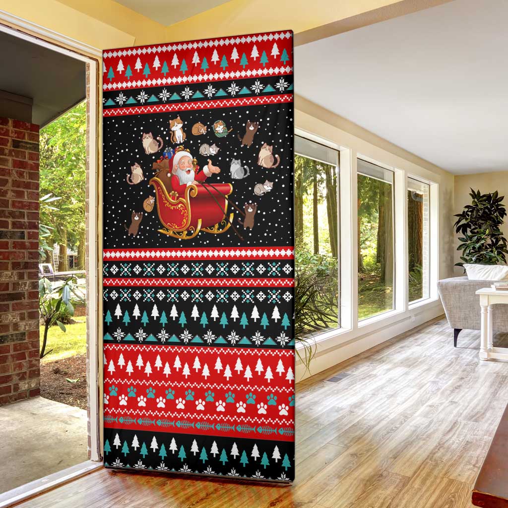 Funny Santa Door Cover with Cats for Everybody Quote and Red Christmas Pattern - Wonder Print Shop