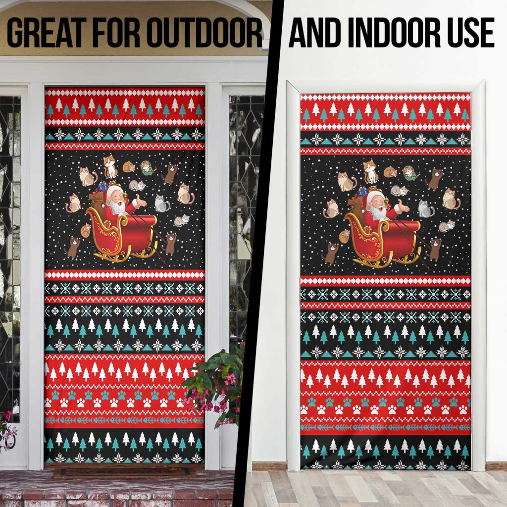 Funny Santa Door Cover with Cats for Everybody Quote and Red Christmas Pattern - Wonder Print Shop