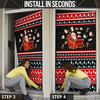 Funny Santa Door Cover with Cats for Everybody Quote and Red Christmas Pattern - Wonder Print Shop