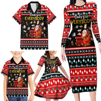 Funny Santa Family Matching Long Sleeve Bodycon Dress and Hawaiian Shirt with Cats for Everybody Quote and Red Christmas Pattern - Wonder Print Shop